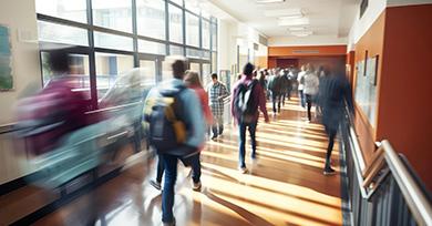 Elèves dans les couloirs d'un lycée 